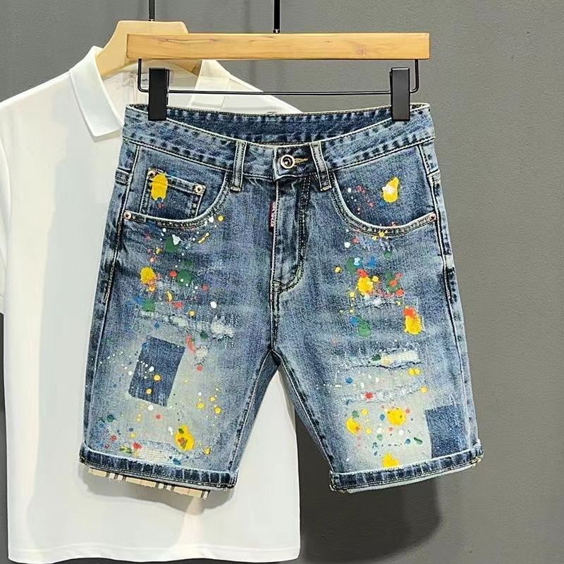 Xl Men'S Fashion - 남성 짧은 청바지 바지 낙서 슬림
