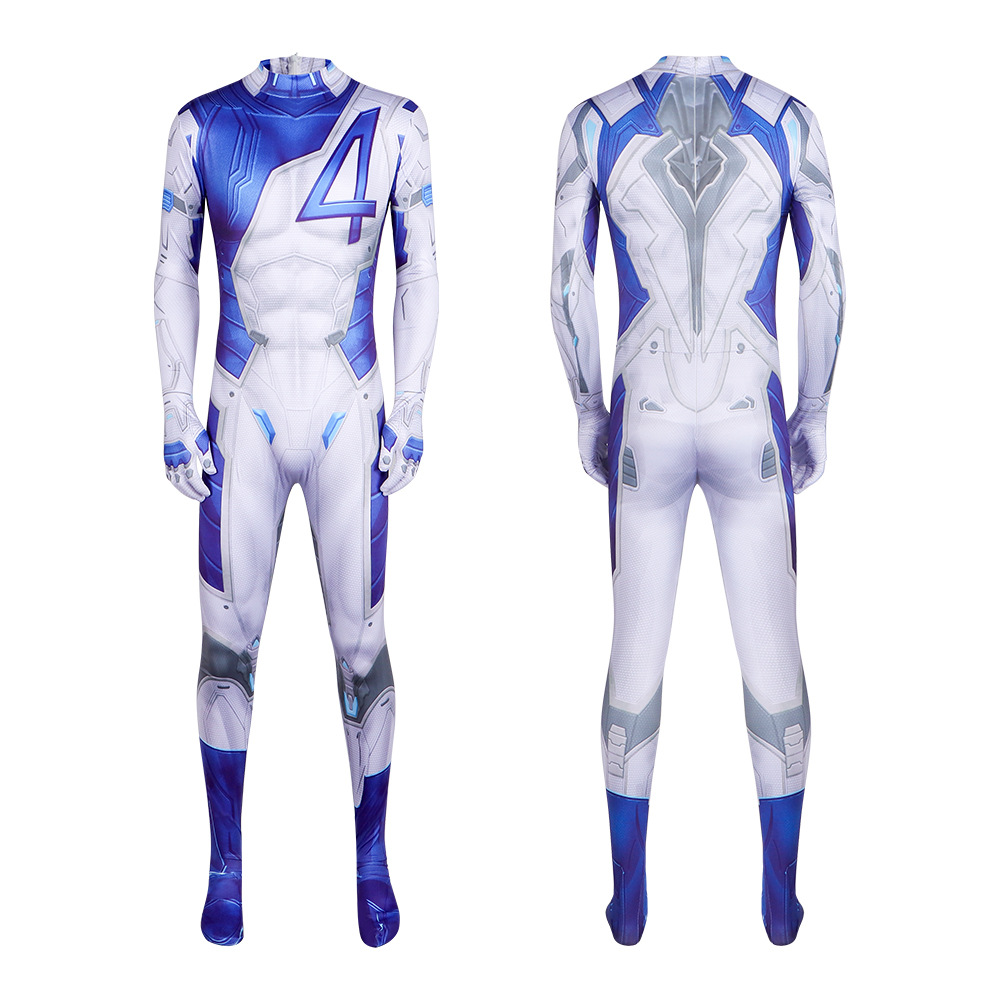 Mens Fashion Jumpsuit - 게임 캐릭터 코스프레 점프수트, 블루 화이트