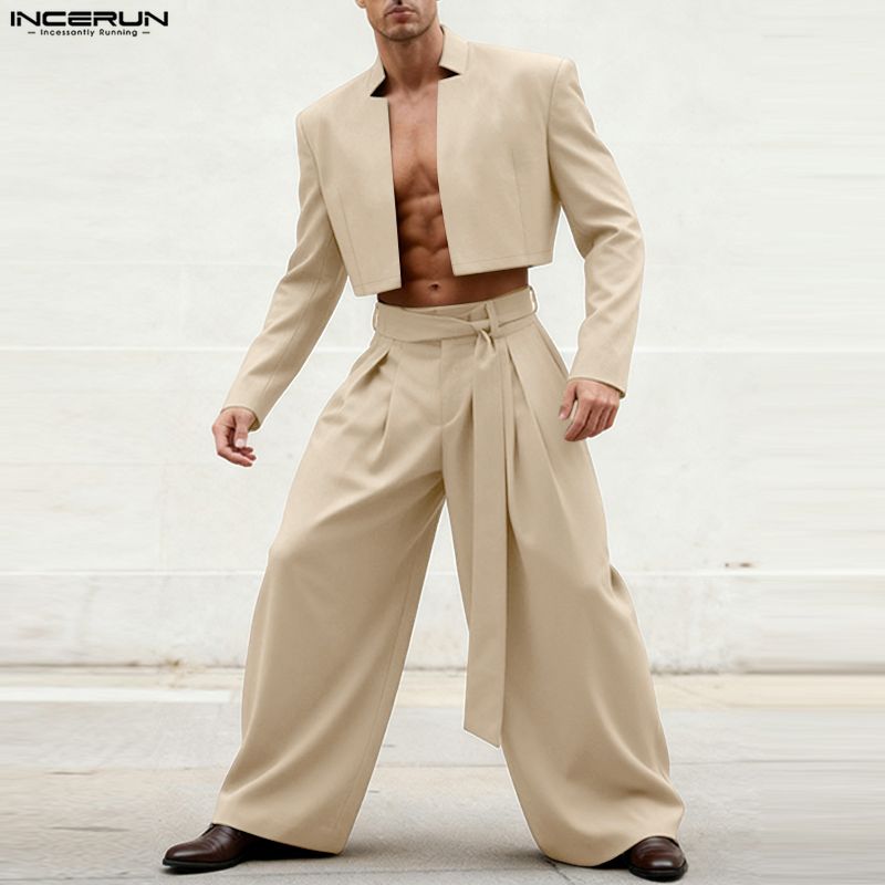 Mens Fashion Blazer - INCERUN 남성 세트 솔리드 긴팔 오픈