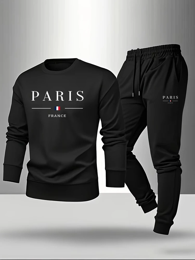 Paris Fashion Men - 파리 프린트 남성 세트 풀오버 &