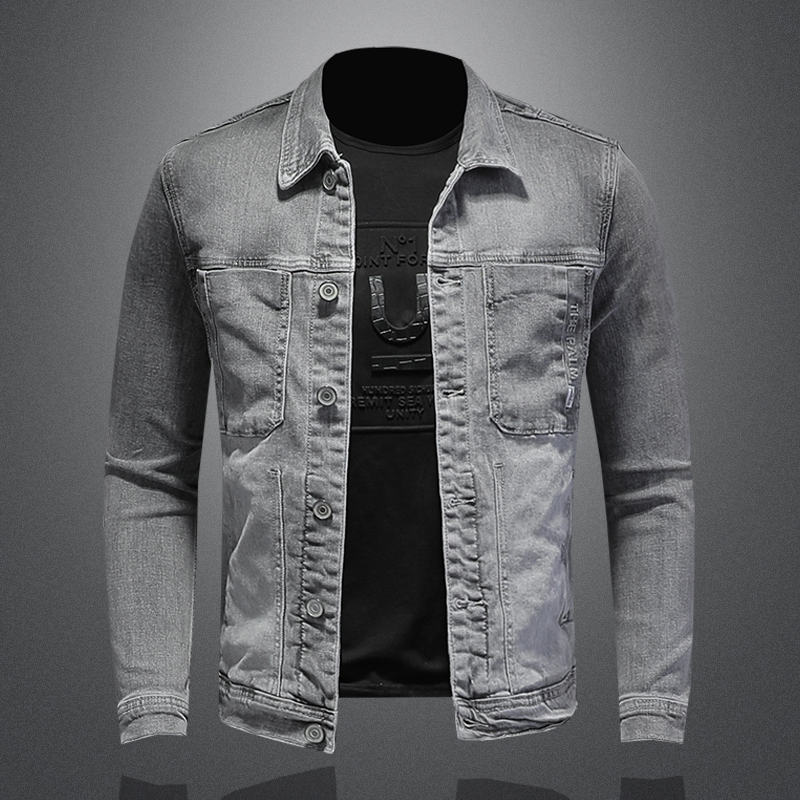 Mens Fashion Denim Jacket - 남성용 코튼 턴다운 칼라 데님 재킷,