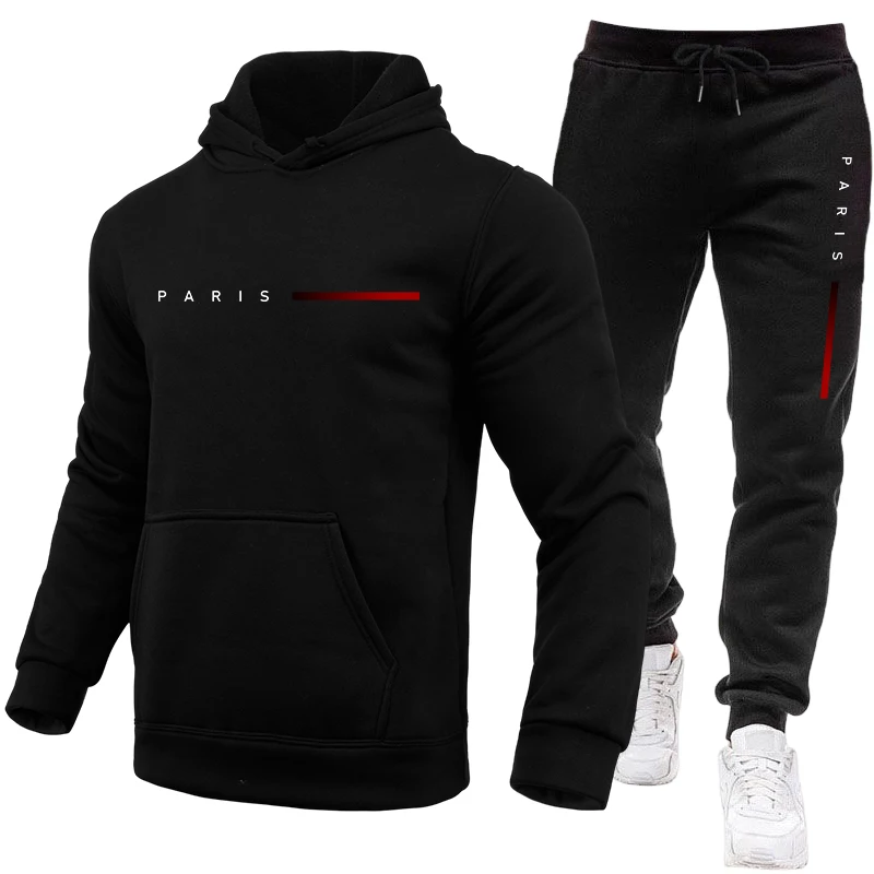 Paris Fashion Men - 후드 스웨트셔츠와 스웨트팬츠 야외 스포츠 조깅복