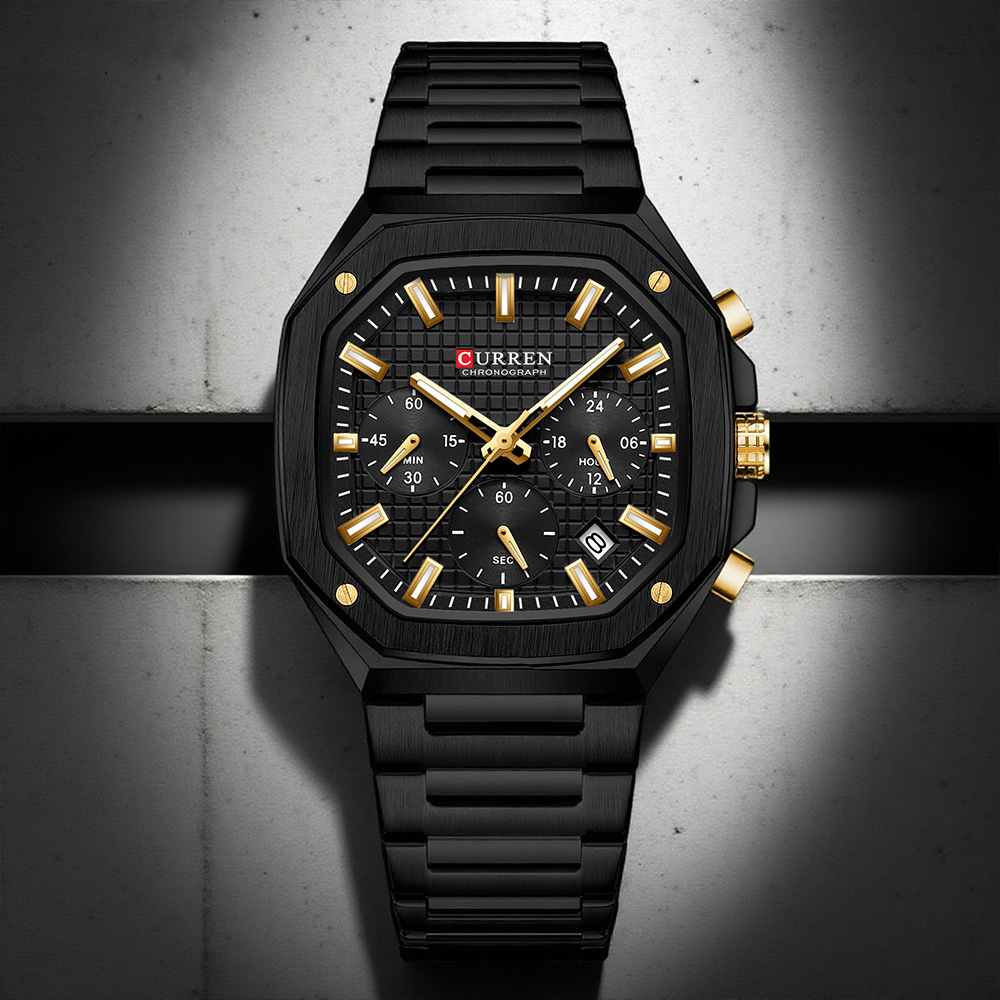 Mens Fashion Watch - CURREN 남성용 럭셔리 스퀘어 크로노 시계