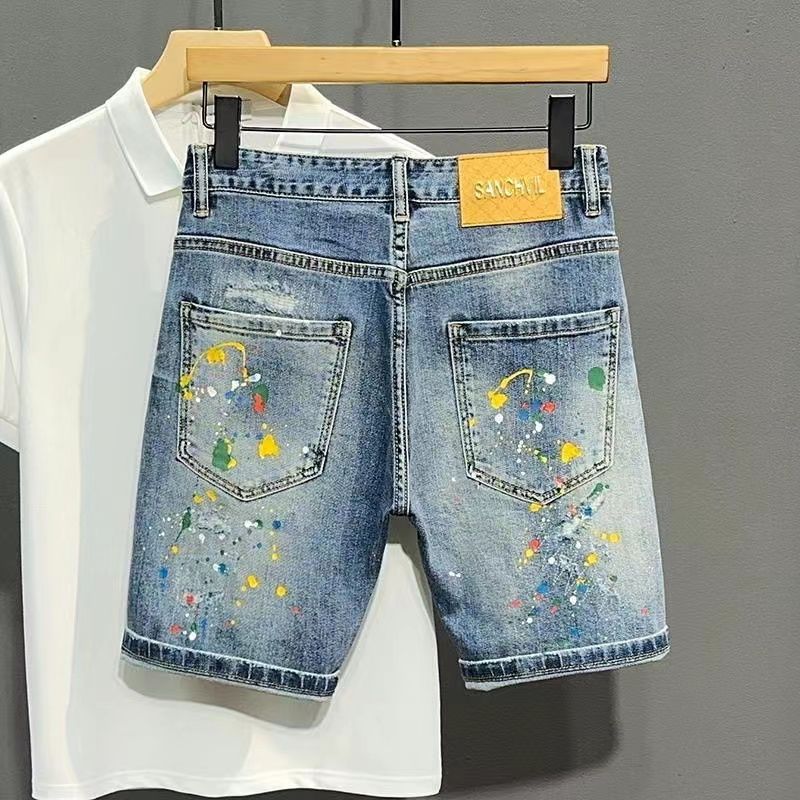 남성 짧은 청바지 바지 낙서 슬림 블루 찢어진 남성 데 - Xl Men'S Fashion 리뷰 및 가격