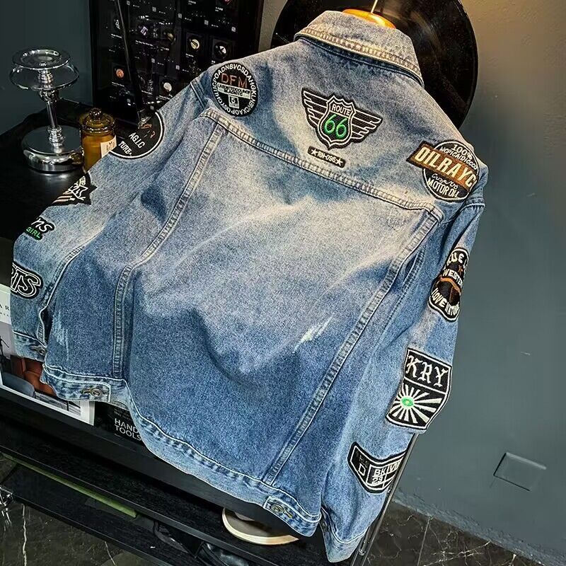 남성 하이 스트리트 자수 패치 데님 재킷 오버사이즈 봄 - Mens Fashion Denim Jacket 리뷰 및 가격