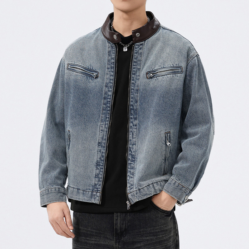 스탠드 가죽 칼라 데님 재킷 남성 패션 빈티지 루즈 캐 - Mens Fashion Denim Jacket 리뷰 및 가격