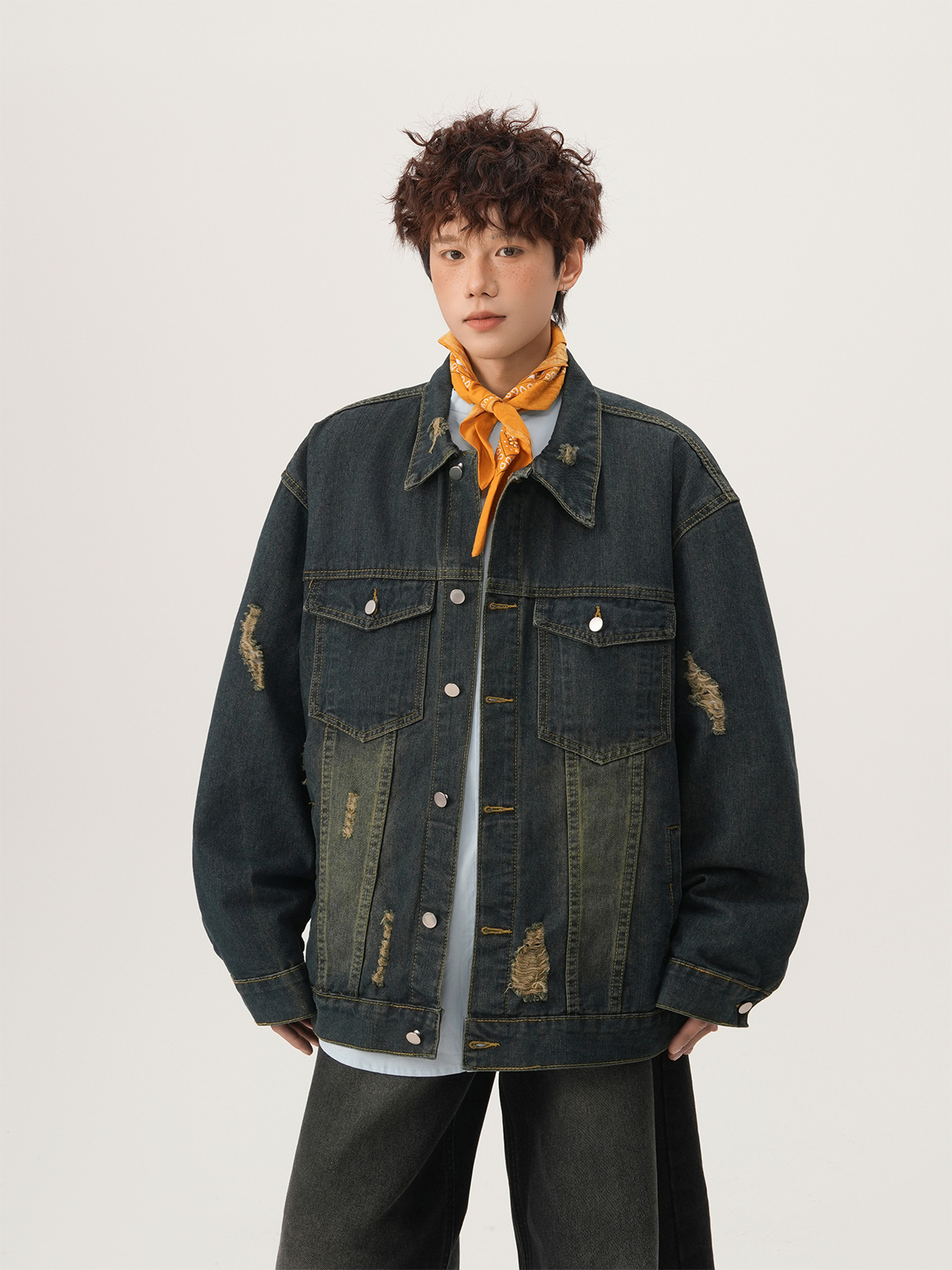 아메리칸 하이 스트리트 립드 데님 재킷 가을 캐주얼 패 - Mens Fashion Denim Jacket 리뷰 및 가격