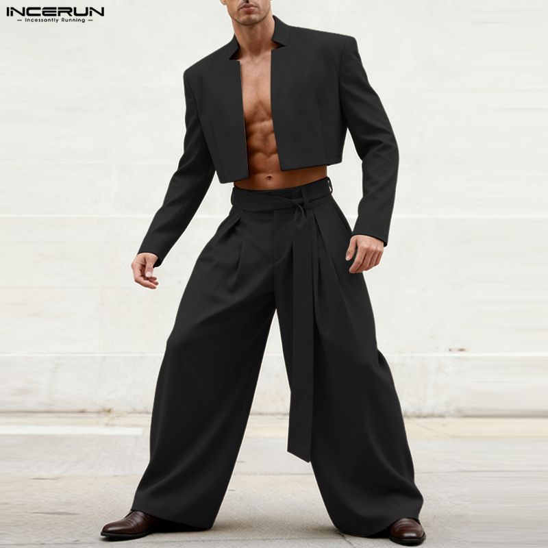 INCERUN 남성 세트 솔리드 긴팔 오픈 스티치 크롭 - Mens Fashion Blazer 리뷰 및 가격