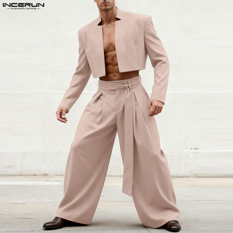 INCERUN 남성 세트 솔리드 긴팔 오픈 스티치 크롭 - Mens Fashion Blazer 리뷰 및 가격