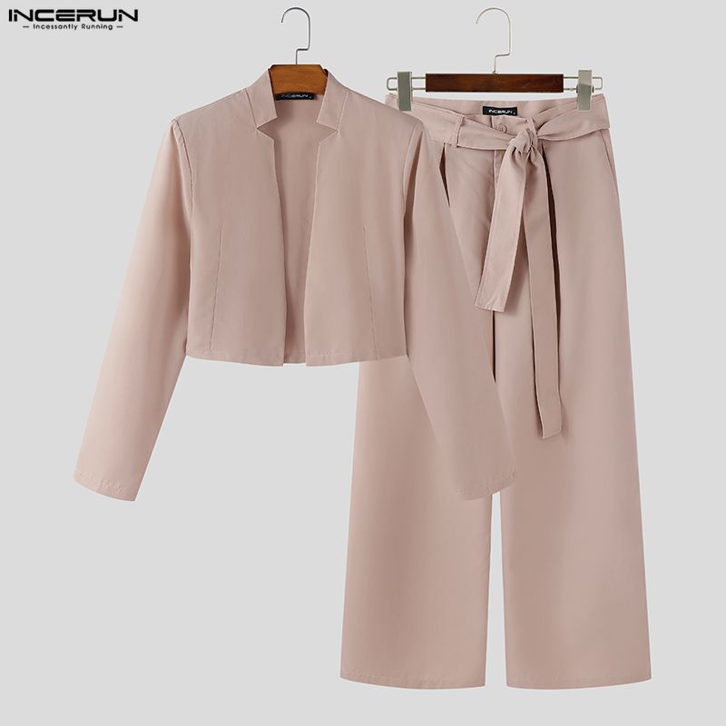 INCERUN 남성 세트 솔리드 긴팔 오픈 스티치 크롭 - Mens Fashion Blazer 리뷰 및 가격