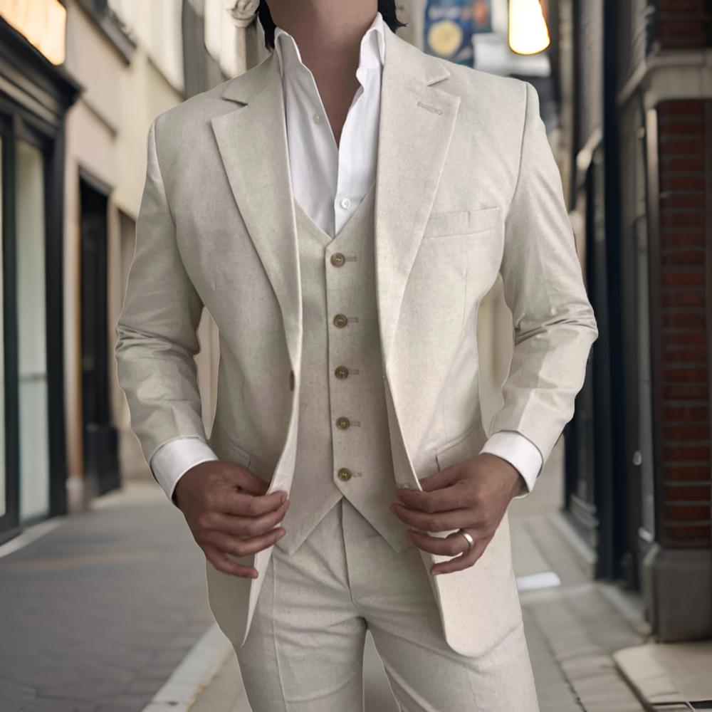3 조각 리넨 남자 정장 비치 파티 슬림 맞는 베이지  - Mens Fashion Blazer 리뷰 및 가격