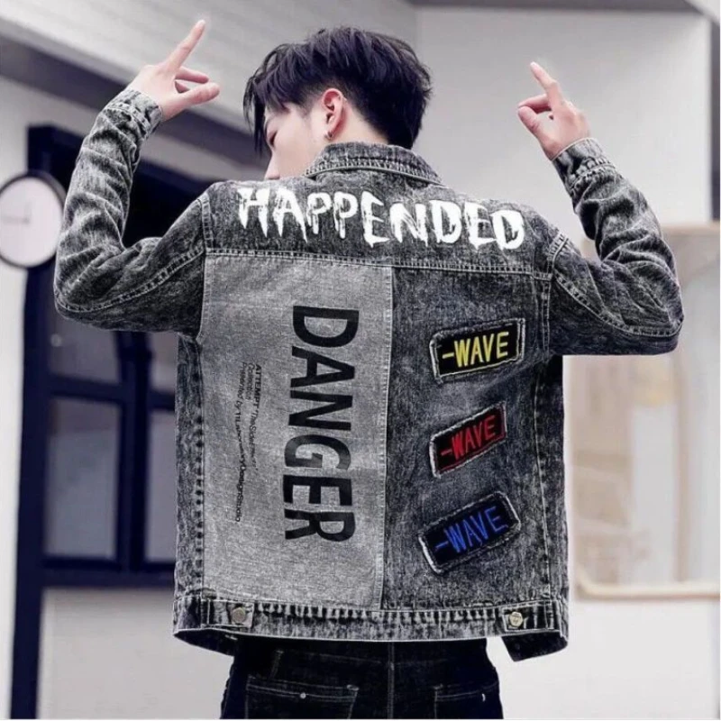 단추 힙합 캐주얼 슬림 짧은 가을, 프린트 데님 재킷, - Mens Fashion Denim Jacket 리뷰 및 가격