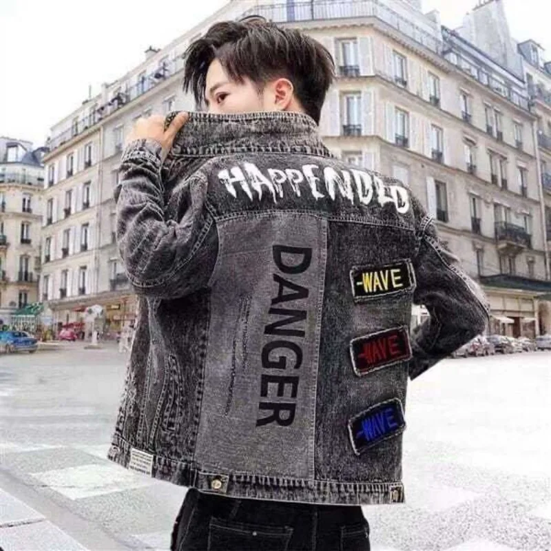 단추 힙합 캐주얼 슬림 짧은 가을, 프린트 데님 재킷, - Mens Fashion Denim Jacket 리뷰 및 가격