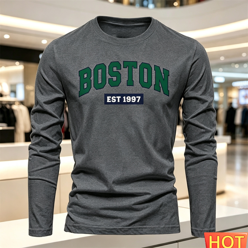 가을 여름 남성용 긴팔 티셔츠 문자 패턴 라운드 넥 티 - Men'S Fashion T Shirts 리뷰 및 가격