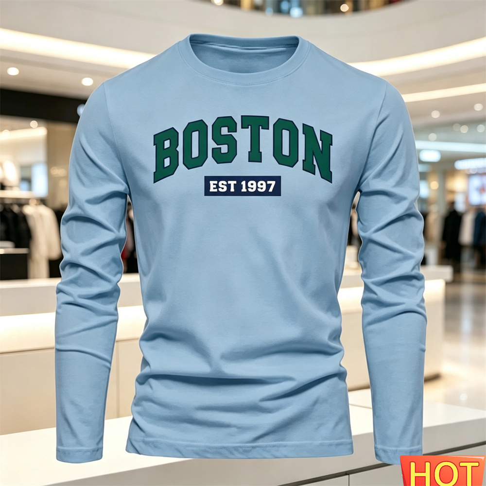 가을 여름 남성용 긴팔 티셔츠 문자 패턴 라운드 넥 티 - Men'S Fashion T Shirts 리뷰 및 가격