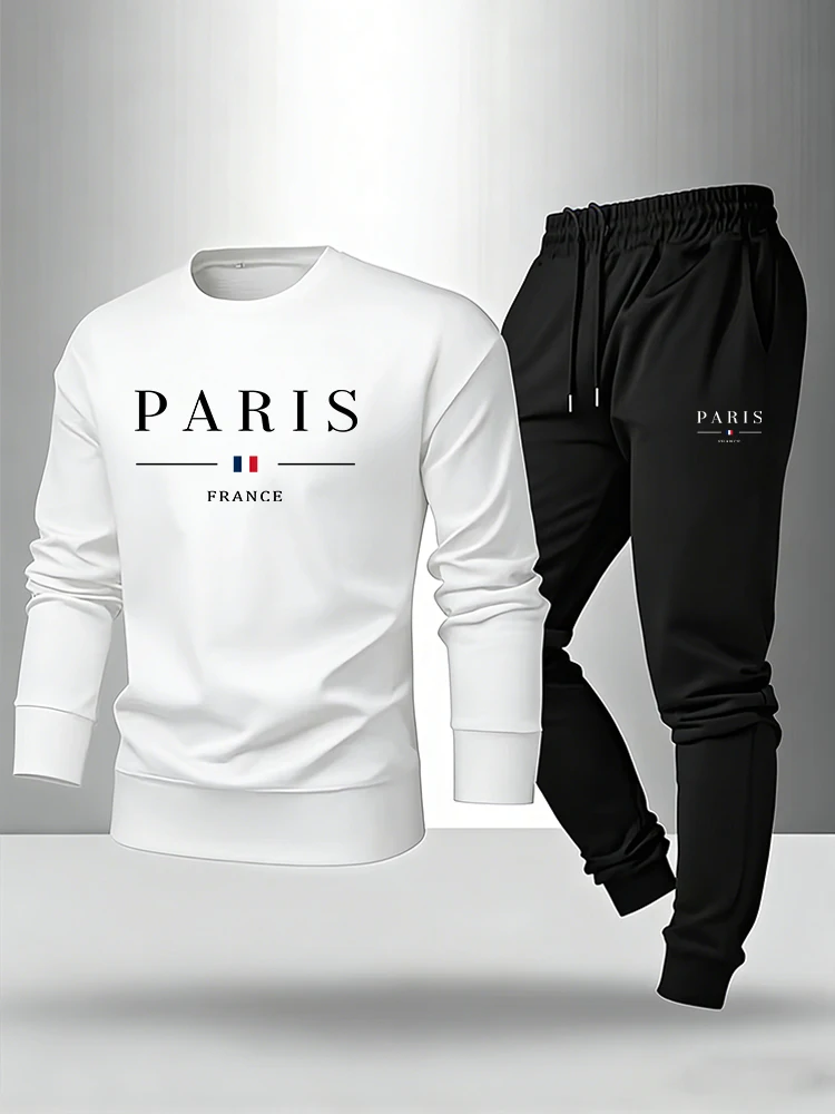 파리 프린트 남성 세트 풀오버 & 스웨트팬츠 가을 캐주 - Paris Fashion Men 리뷰 및 가격