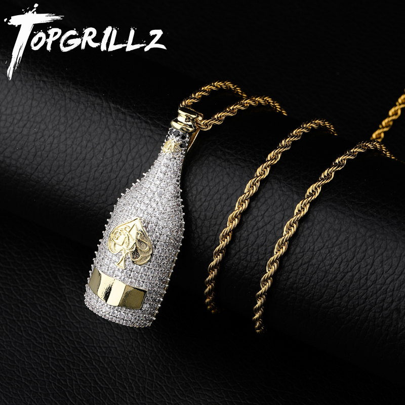 TOPGRILLZ 빅 와인 병 목걸이 풀 큐빅 지르콘  - Fashion Men Vogue 리뷰 및 가격