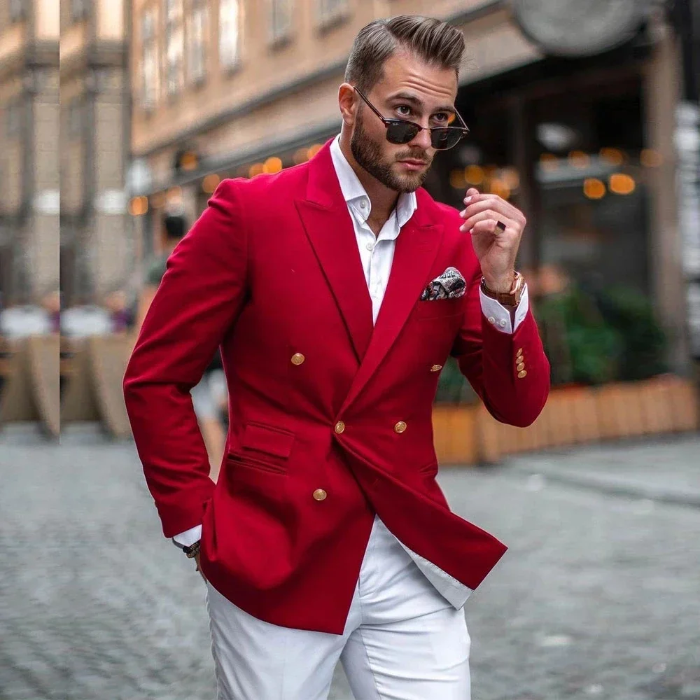 레드 자켓 화이트 팬츠 더블 브레스티드 패션 남성 정장 - Mens Fashion Blazer 리뷰 및 가격