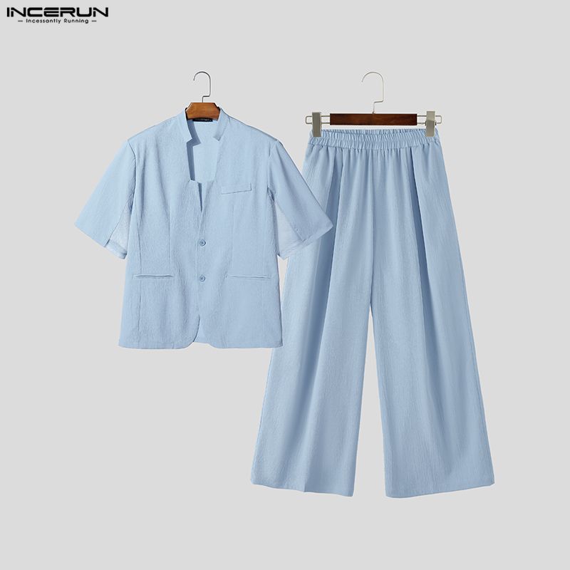 인세룬 남성 세트 솔리드 V넥 반팔 블레이저 & 팬츠  - Mens Fashion Blazer 리뷰 및 가격